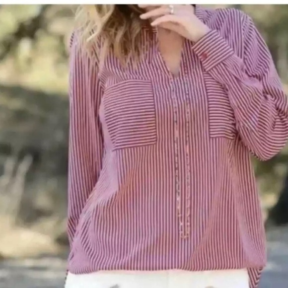 CAbi Tops - CAbi Franklin Red White Blue Striped Pullover Blouse Shirt Top Size S Style 5335